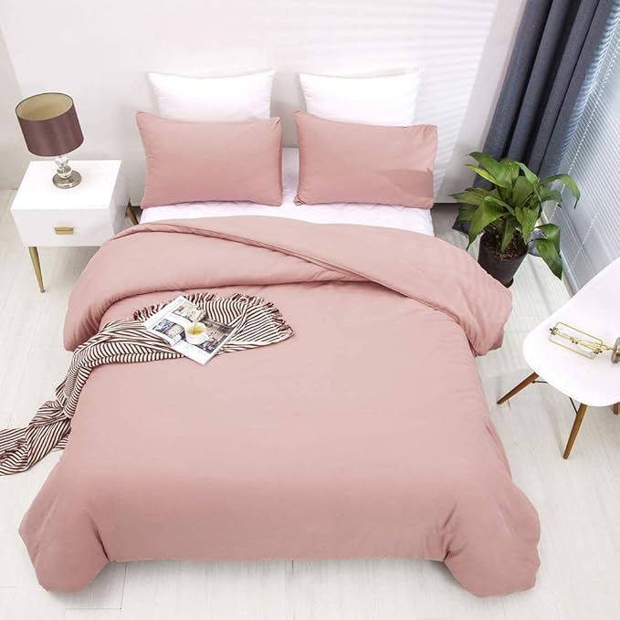 KAREVER Blush Pink Comforter Set Twin Solid Dusty Rose Bedding Quilt Set Blush Pink Comfroter Set 3 PCs for Kids Teens Adult Durable Breathable Pink Blanket