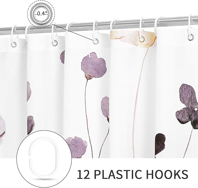 Gibelle Small Stall Shower Curtain 36 x 72, Narrow Half Watercolor Floral Fabric Shower Curtain, Plum Beige Flower Decorative Bathroom Shower Curtain Set with Hooks