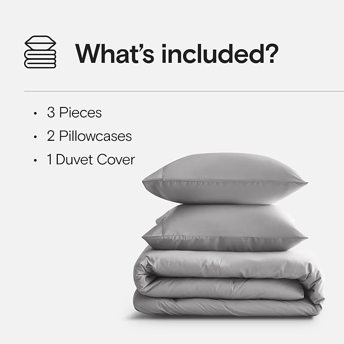 DOZ Duvet Cover Set, 100% Viscose derived from Bamboo, Organically Grown, Buttery Soft, Cooling Duvet Covers, High GSM, 1 Duvet Cover and 2 Pillowcases, 90"x90" (Dove, Full/Queen)