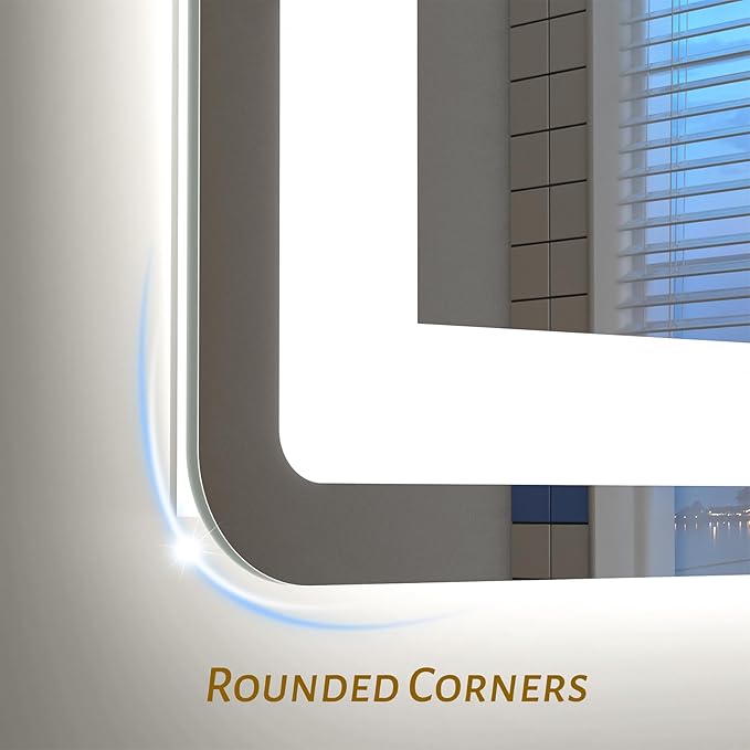 SMIROR LED Bathroom Mirror with Lights 24"x 36", Rounded Rectangle Lighted Vanity Mirror for Wall, Front Lit and Backlit, 3 Colors, Dimmable, Anti-Fog, Tempered Glass (Horizontally/Vertically)