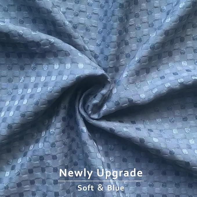MIYE Pleated Waffle Weave Bed Skirt, Tailored Dust Ruffle 22 Inch Drop Easy Fit, Machine Washable (Blue, Twin - 22" Drop)