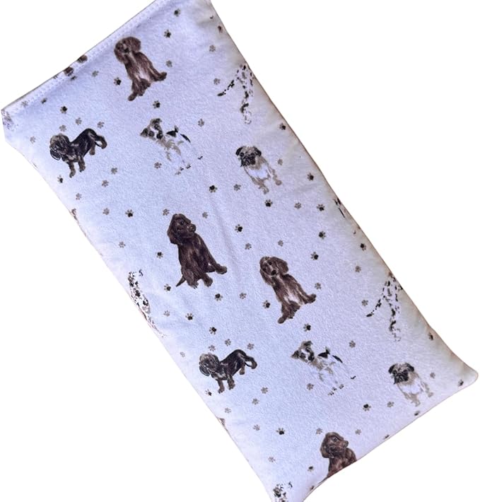 Microwave Heating Pad Filled with Flax Seed and Choice of Dried Herbs, Herbal Cold Pack, Good Size for Back Pain and Cramps, Hot and Cold Therapy, 6" x 12" (Dogs, Chamomile)