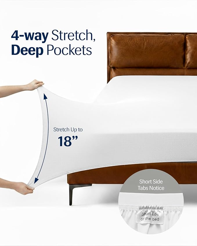 REST® Evercool®+ Starter Sheet Set, Queen, White, Breathable Bed Sheets for Hot Sleeper and Night Sweats, with Pillowcases, with Ionic+ Self-Cleaning Silver Yarn for Sensitive Skin, 3PCS No Flat Sheet
