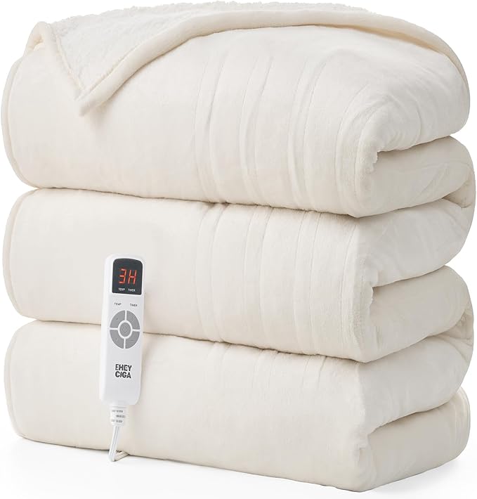 EHEYCIGA Heated Blanket Electric Blanket Throw - Heating Blanket with 9 Heating Levels & 10 Hours Auto Off, Soft Cozy Sherpa Washable Blanket with Fast Heating, 50 x 60 Inches