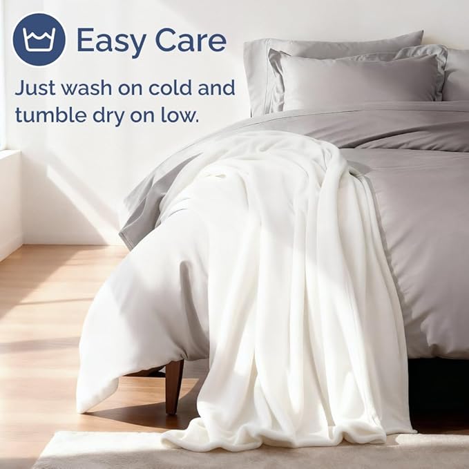 Ultra Soft Fleece Blanket Throw Size - Flannel Fleece Luxury Throw Blanket - Lightweight for Couch Bed Chair - Thick, Warm and Breathable - All Season Cozy Anti-Static Microplush Bedding, White