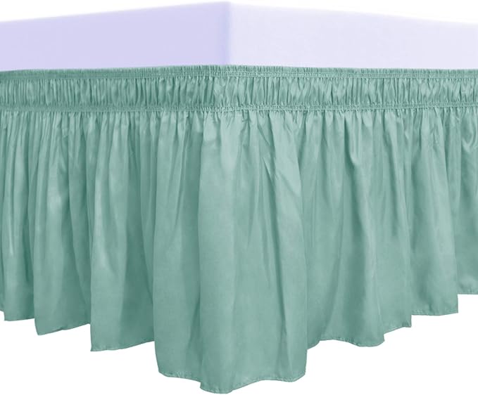 PureFit Wrap Around Ruffled Bed Skirt with Adjustable Elastic Belt - 22 Inch Drop Easy to Put On, Wrinkle Free Bedskirt Dust Ruffles, Bed Frame Cover for Queen, King and C-King Size Beds, Baby Blue