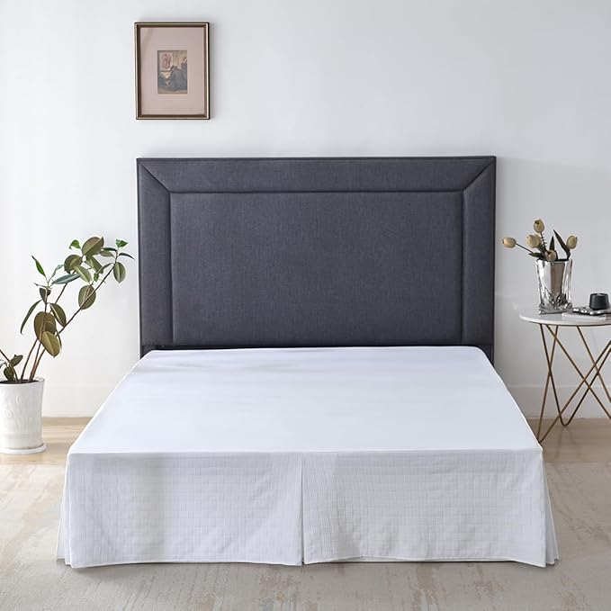 King Size Bed Skirt, Pleated Knitted Jacquard Waffle Weave Striped Bed Skirt, Tailored Dust Ruffle 14 Inch Drop Easy Fit, Machine Washable (White, King- 14" Drop)