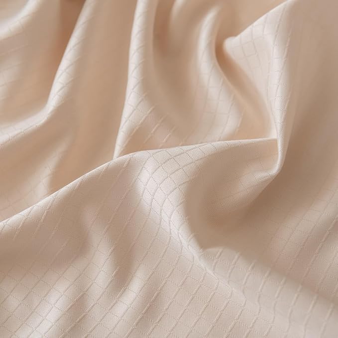 King Bed Skirt, Grid Plaid Soft Quadruple Pleated Ruffle Bed Skirt, Tailored Dust Ruffle 14 Inch Drop Easy Fit, Machine Washable (Beige)