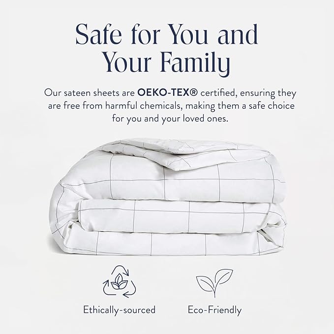Brooklinen Luxury Sateen Duvet Cover - 100% Cotton, King/California King Size in Window Pane with Extra-Long Corner Ties and Button Closure - Best King/Cali King Duvet Covers