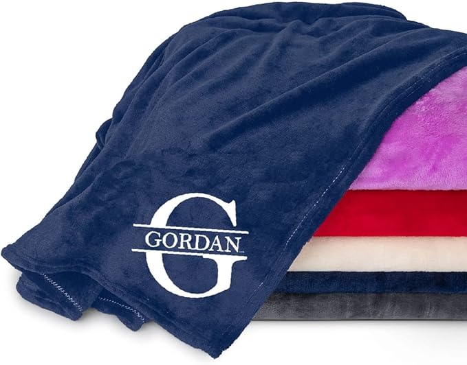 Personalized Passion Blankets with Custom Name & Initial Monogram - Super Soft and Cozy Fleece - Unisex Custom Blanket for Him and Her - 60x40 Inches - Navy