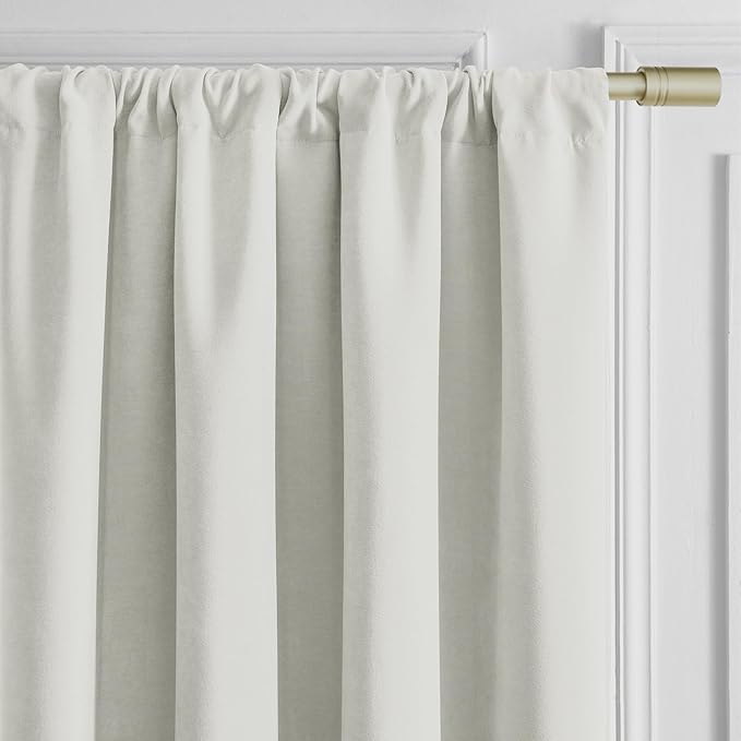 Joydeco Vanilla Grey Velvet Curtains 108 Inches 2 Panels,Luxury Thermal Insulated Soft Curtains for Bedroom & Living Room, Room Darkening Velvet Drapes, Rod Pocket (52W x 108L)
