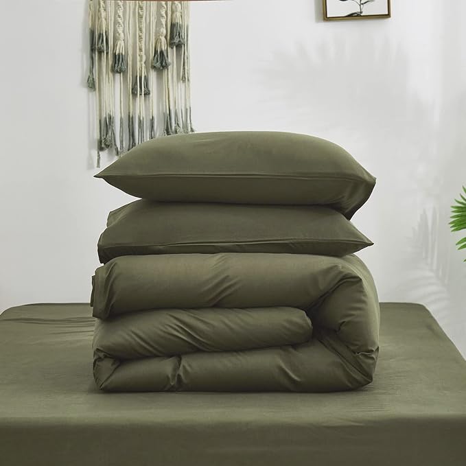 Cottonight Green Comforter Set Full Olive Green Bedding Set Plain Solid Color Blanket Quilts Modern Soft Breathable 3 Piece Classic Comforter Set for Full Bed