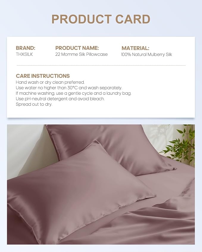 THXSILK 22 Momme Pure Mulberry 6A+ Silk Pillowcase for Hair and Skin with Zipper Closure, Cooling, Natural, Organic, Double Sided Mulberry Silk Pillow Case (Purple, California King Size 20"x40", 1pc)