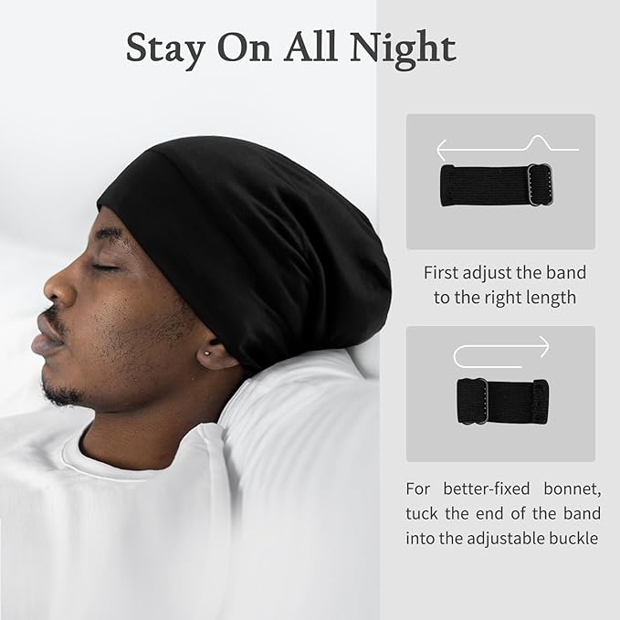 OLESILK Silk-Bonnet for Curly Hair, Silk Hair Bonnet for Sleeping, Unisex, Medium, Black