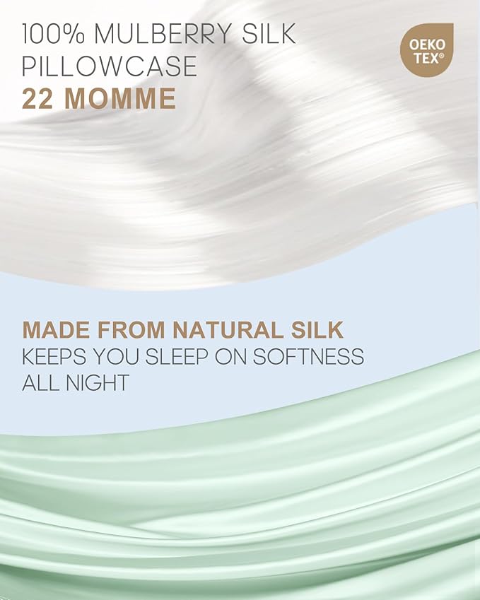 THXSILK 100% Mulberry Silk Pillowcase for Hair and Skin Health, 22 Momme Soft and Smooth Pillowcases with Hidden Zipper, Both Sides Premium Grade 6A+ Silk, 1pc (Standard 20"x26", Turquoise Green)