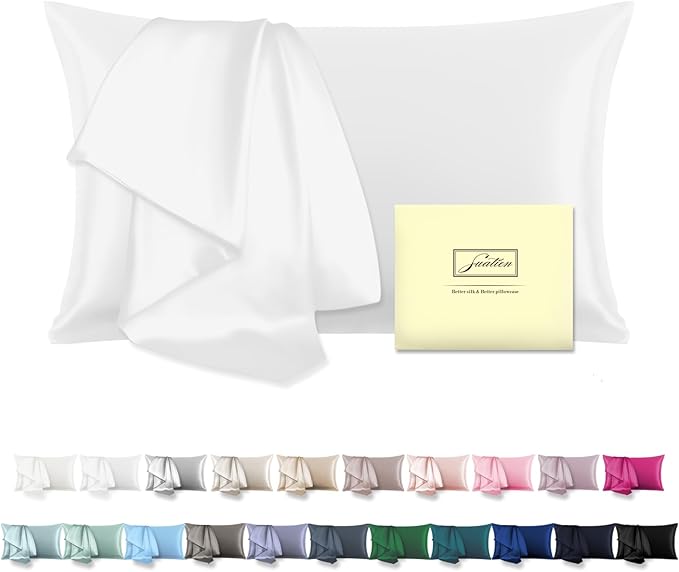 Mulberry Silk Pillowcase for Hair and Skin Pillow Case with Hidden Zipper Soft Breathable Smooth Cooling Silk Pillow Covers for Sleeping (White, King（20"X 36"）)