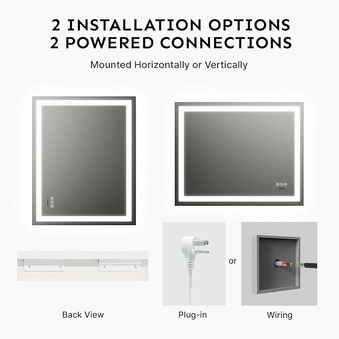24x32 LED Bathroom Mirror with Lights – Anti-Fog, Dimmable, Backlit & Front Lit Lighted Vanity Mirror for Wall – Smart Bathroom Mirror with Memory Function, Shatterproof Tempered Glass