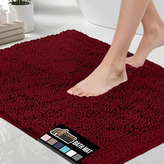 GORILLA GRIP Bath Rug Mat, Soft Absorbent Chenille, Quick Dry Microfiber Mats, Rubber Backing Washable Shower Floor Rugs, Bathmat Runner, US Designed Bathroom Home Decor Accessories 24x17, Burgundy
