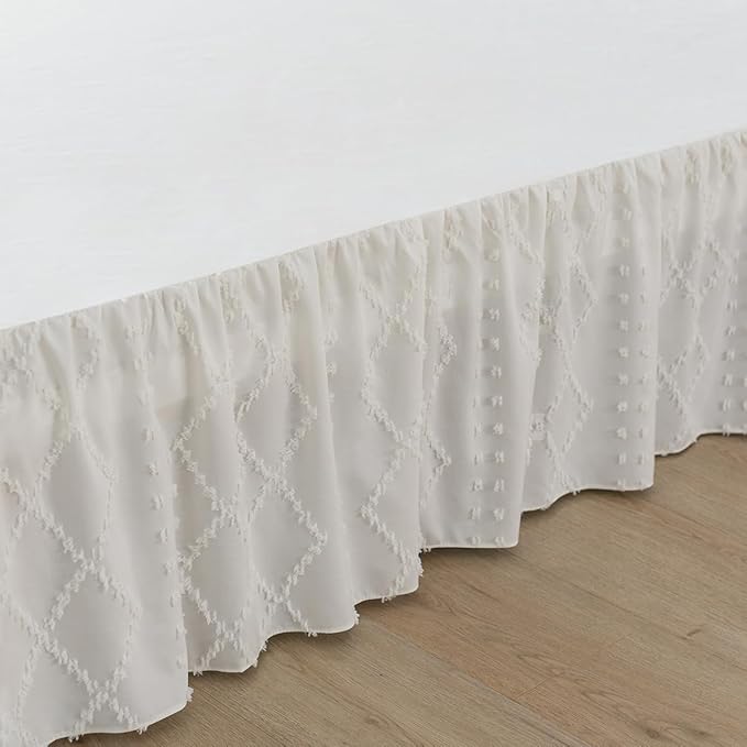 Bed Skirt Full Size Ruffled Bed Skirt with Split Corners, 18 Inch Drop Dust Ruffle Bed Skirts with Platform, Boho Tufted Shabby Chic Full Size Bed Skirts, Ivory