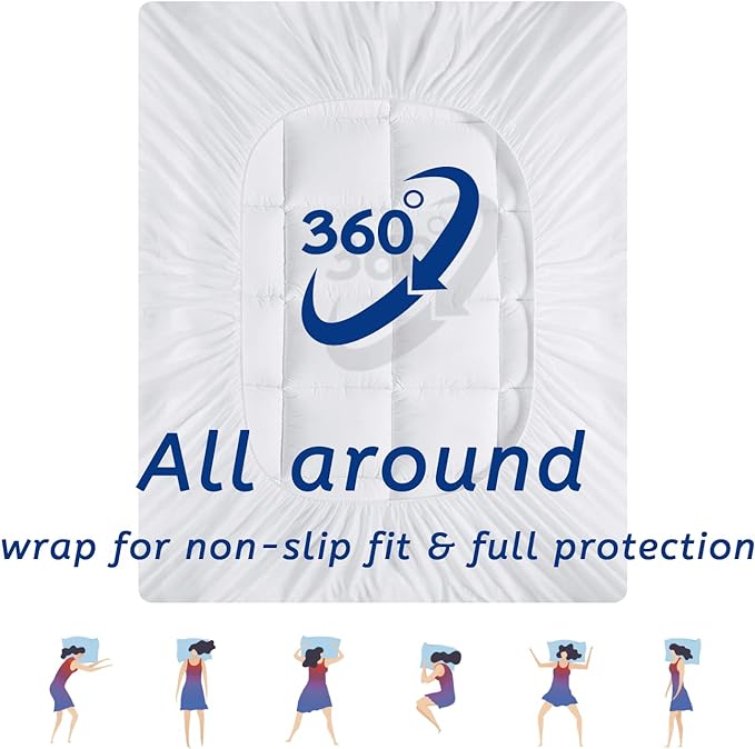 Twin Size Mattress Topper for Back Pain, Cooling Extra Thick Mattress Pad Cover with 8-21 inch Deep Pocket, Plush Pillow Top Mattress Topper Overfilled with Down Alternative, Twin Size, White