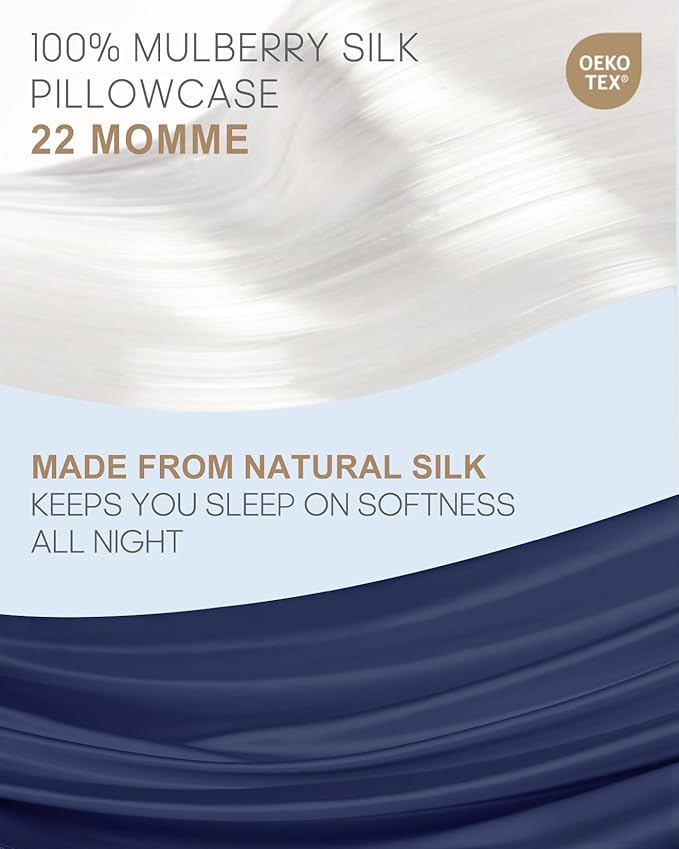THXSILK Set of 2 100% Mulberry Silk Pillowcases for Hair and Skin, Grade 6A+ 22 Momme Mulberry Silk Pillow Case with Hidden Zipper, Soft Smooth Navy Blue Pillowcases(2pcs, Queen 20"x30")