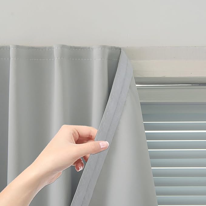 self Adhesive Curtains Portable Blackout Curtain Simple and Easy to Install Bedroom Window Thermal Lnsulated Kitchen Room Darkening Black Small Drapes, 47" W X 71" L, White, 1 Panel