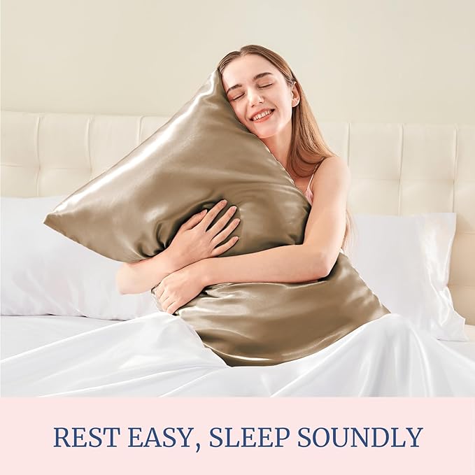 BEDELITE Satin Pillowcase for Hair and Skin, Super Soft and Cooling Similar to Silk Pillow Cases 2 Pack with Envelope Closure, Gift for Women Men(20"x36" King Size, Tawny Brown)