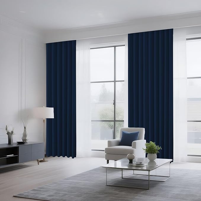 CUCRAF Navy Blue Blackout Curtains 63 inch Length 2 Panels Set, Rod Pocket Room Darkening Drapes for Bedroom Living Room, Insulated Thermal Light Blocking Window Curtain (W52 x L63 Inch)