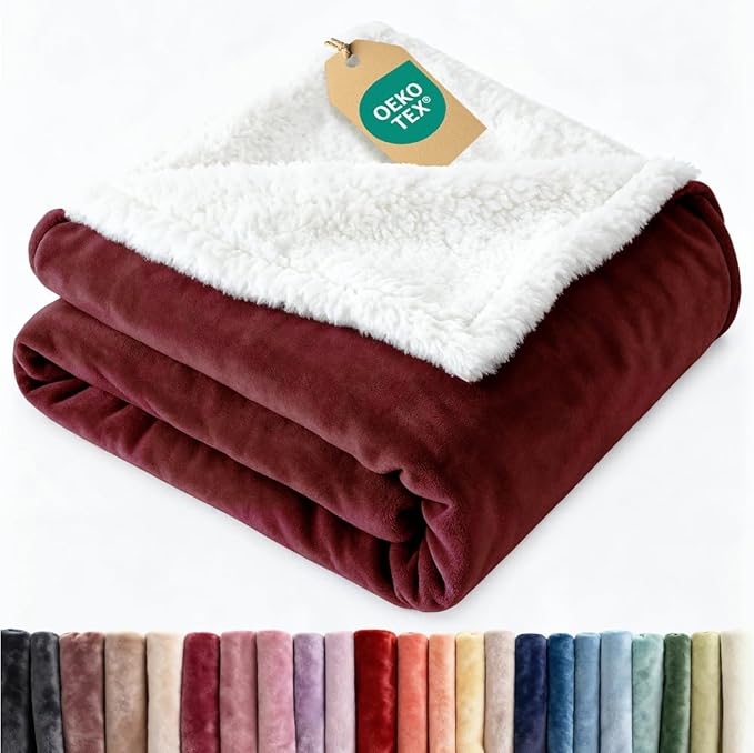 Sherpa Fleece Blanket Twin Size - Reversible Sherpa Fleece Twin Blanket - Super Soft Double Sided for Bed, Sofa, Couch - Thick, Warm, Fuzzy & Plush - Luxurious Bedding for Winter - Burgundy, 60" x 80"