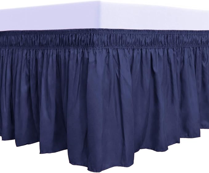 PureFit Wrap Around Ruffled Bed Skirt with Adjustable Elastic Belt - 14 Inch Drop Easy to Put On, Wrinkle Free Bedskirt Dust Ruffles, Bed Frame Cover for Twin,Twin XL and Full Size Beds, Navy