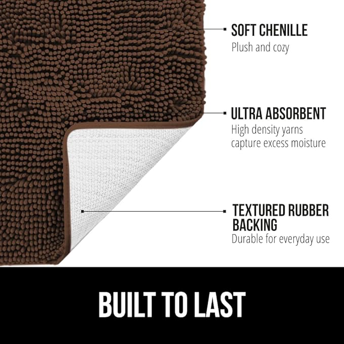 GORILLA GRIP Bathroom Rug Sets, Soft Chenille 2 Piece Area Rugs Set, Toilet Base Mat and 30x20 Carpet, Absorbent Microfiber Washable Mats Dry Quickly, Home Decor and Bath Room Accessories, Brown