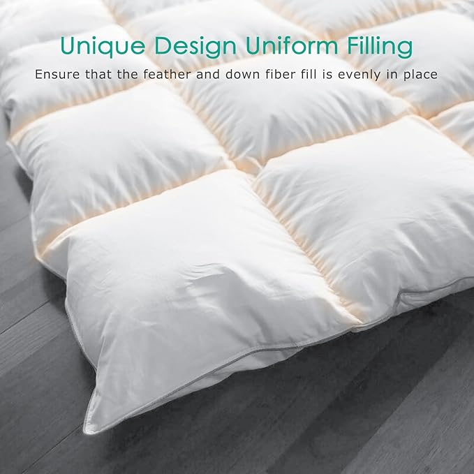 APSMILE Premium Down Feather Fibers Comforter Oversized King Size, All Season Duvet Insert Oversized King Size with 8 Tabs, Ultra Soft Poly-Cotton Cover Down Feather Fibers Comforter (White, 120*98")