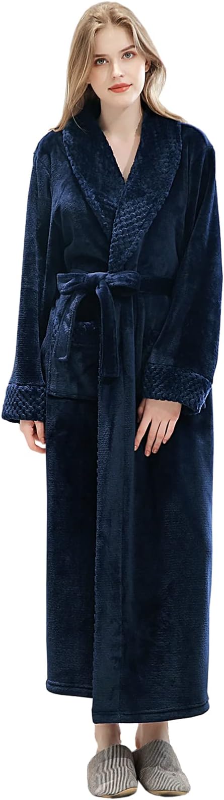 Hellomamma Long Bath Robe for Womens Plush Soft Fleece Bathrobes Nightgown Ladies Pajamas Sleepwear Housecoat