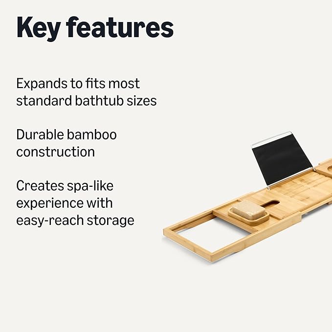 Amazon Basics Expandable Bamboo Bathtub Tray, 43" x 1.3" x 1.3"