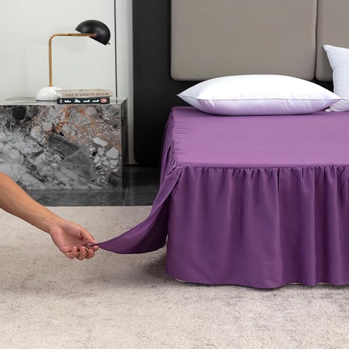 Bed Skirt Full Size Ruffled Bed Skirt with Split Corners, 12 Inch Drop Dust Ruffle Bed Skirts with Platform, Grape