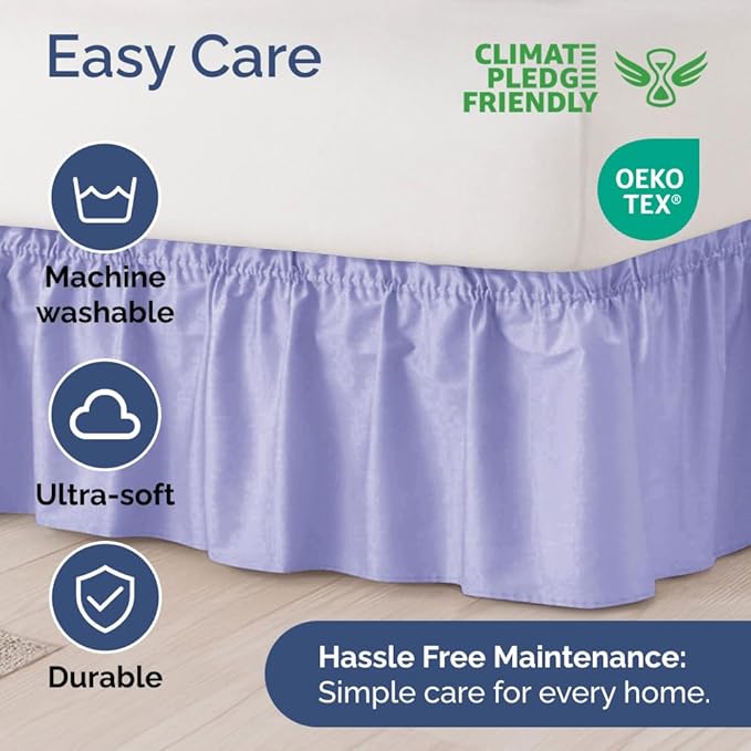 Wrap Around Dust Ruffle Bed Skirt - Lavender - for King Size Beds with 21 Inch Drop - Easy Fit Elastic Strap - Adjustable Pleated Bedskirt w/Brushed Fabric Wrinkle Free - for Women, Men, Kids & Teens
