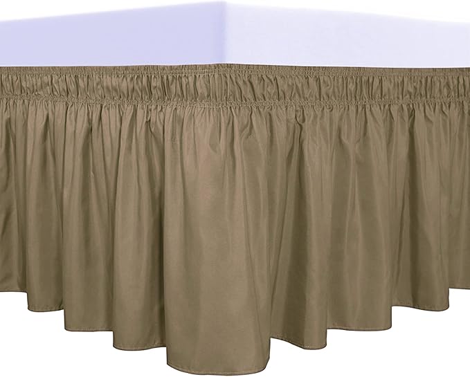 PureFit Wrap Around Ruffled Bed Skirt with Adjustable Elastic Belt - 22 Inch Drop Easy to Put On, Wrinkle Free Bedskirt Dust Ruffles, Bed Frame Cover for Twin,Twin XL and Full Size Beds, Camel