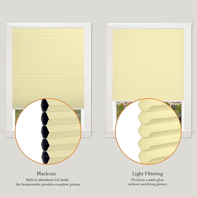 Persilux 100% Blackout Cordless Cellular Shades & Blinds Honeycomb Blinds Bottom up Thermal Insulated Window Shades for Home, Windows and Kitchen, Cream, 47" W x 48" H