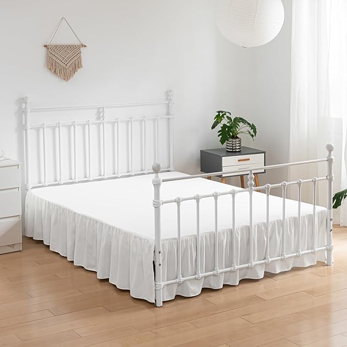 Bed Skirt Full Size Ruffled Bed Skirts with Split Corners, 14 Inch Drop Dust Ruffle Bed Skirt with Platform, Ivory
