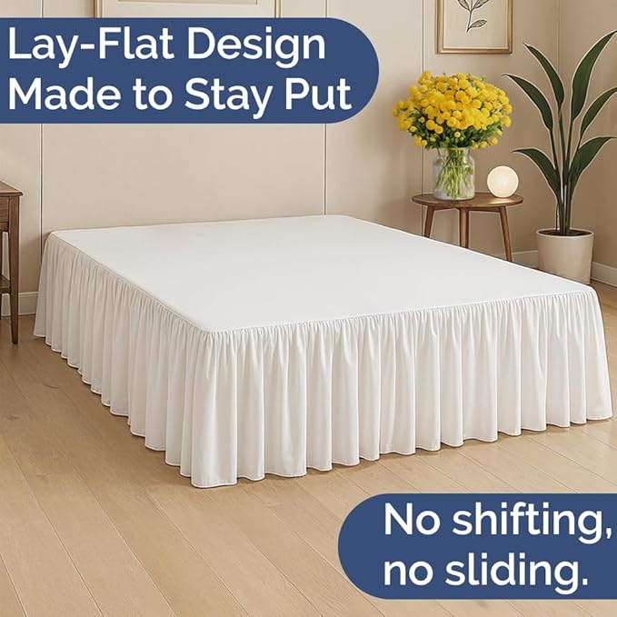 Bedskirt Full Size Ruffle - 18 inch Drop Dust Ruffle Bed Skirt with Platform - Ultra-Soft, Easy Fit, Premium Hotel Quality - Wrinkle, Fade & Shrink Resistant - for Women, Men, Kids and Teens - White