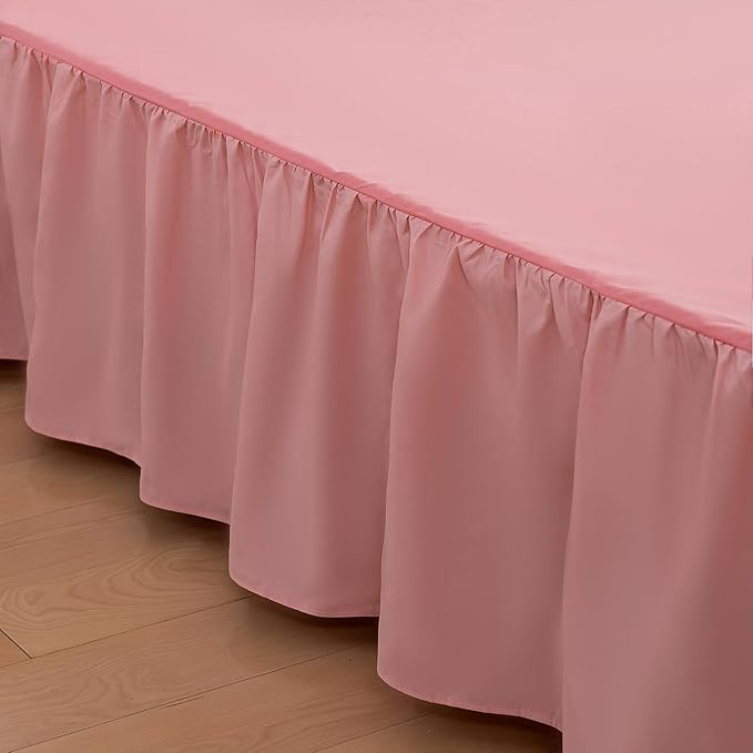 Bed Skirt Twin Size Ruffled Bed Skirt with Split Corners, 16 Inch Drop Dust Ruffle Bed Skirt with Platform, 16 Inch, Peach, Twin Size