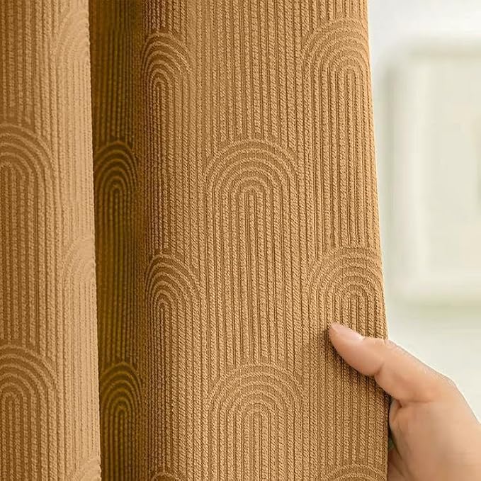 Awellife Boho Shower Curtains for Bathroom Cotton Fabric Touch Terracotta Bohemian Mid Century Minimalist Arch Brown 72" L X 72" W