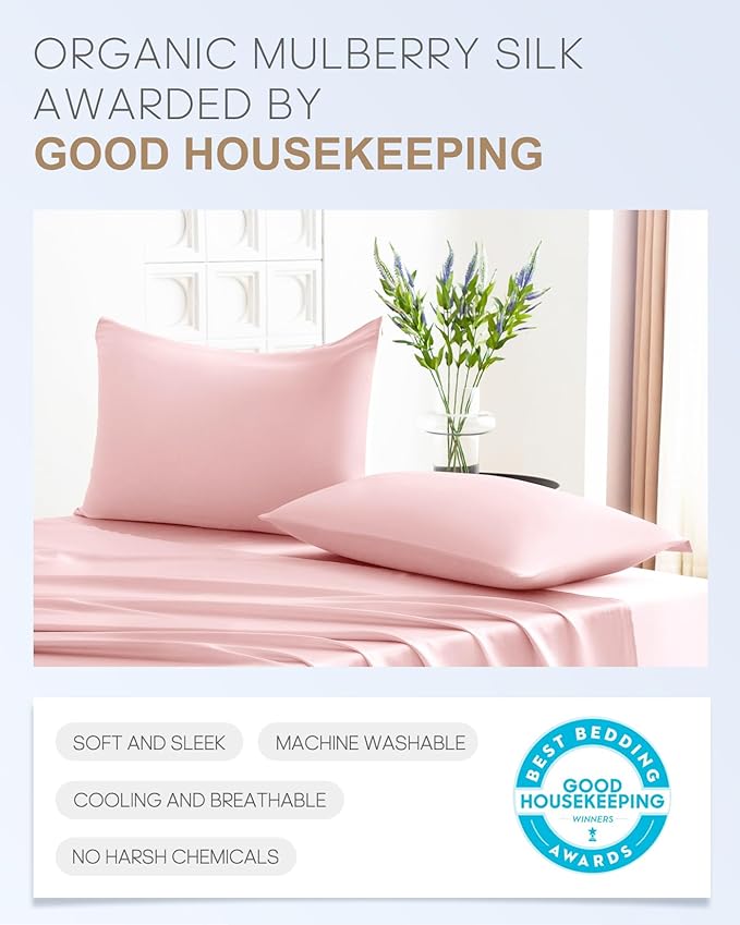 THXSILK 22 Momme Mulberry Silk Zipper Pillow Case, 100% Pure Mulberry Real Silk Body Pillowcase, Both Sides Grade 6A+ Silk for Hair and Skin, 1PC (Light Pink, Body Size 20"x54")