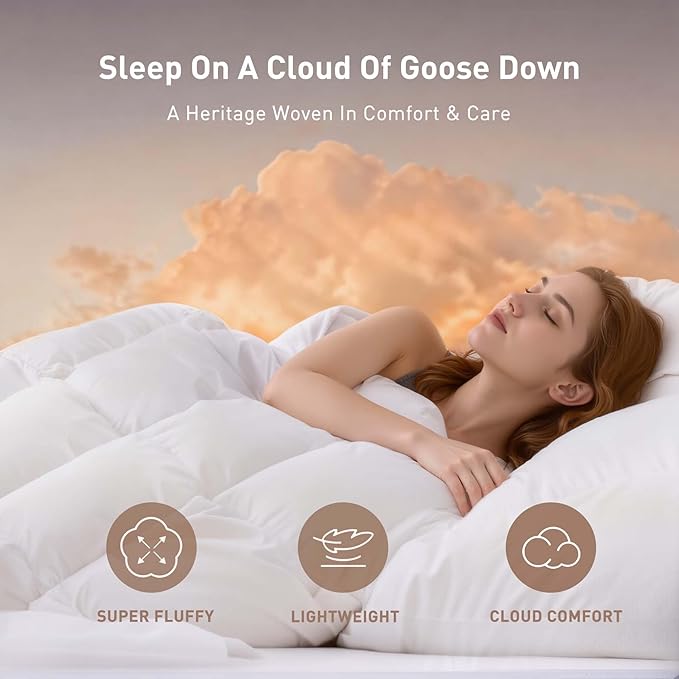 Extra Fluffy White Goose Down Comforter King Size - All Season Down Duvet Insert, Luxury Hotel Bedding Comforters, Medium Warmth, Oeko Certified 480 Thread Count, High Fill Power, 106x90 Inches