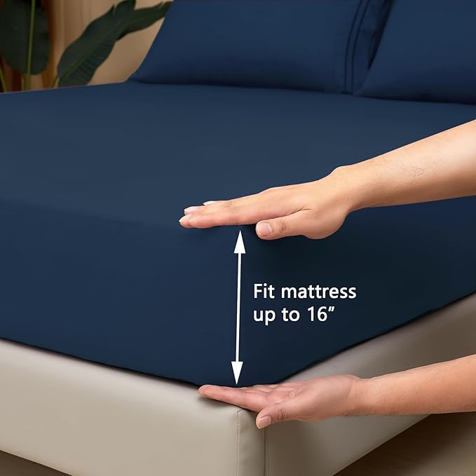 Mejoroom California King Size Sheet Set - Soft Microfiber Bed Sheets,Deep Pocket Fitted Sheet, Breathable, Wrinkle & Fade Resistant - 4 Piece (California King,Navy)