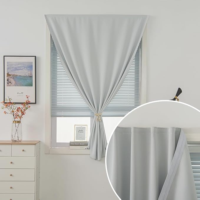self Adhesive Curtains Portable Blackout Curtain Simple and Easy to Install Bedroom Window Thermal Lnsulated Kitchen Room Darkening Black Small Drapes, 59" W X 84" L, White, 1 Panel