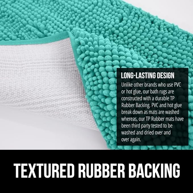 GORILLA GRIP Bathroom Rug Sets, Soft Chenille 2 Piece Area Rugs Set, Toilet Base Mat and 30x20 Carpet, Absorbent Microfiber Washable Mats Dry Quickly, Home Décor and Bath Room Accessories, Turquoise