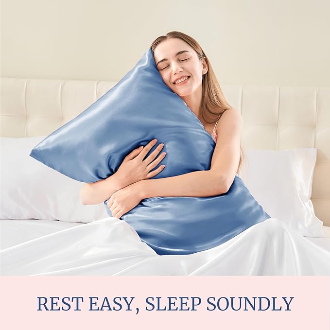 BEDELITE Satin Pillowcase for Hair and Skin, Super Soft Similar to Silk Pillow Cases 4 Pack with Envelope Closure, Cooling Pillowcases for Women Men (20"x40" King Size, Airy Blue)