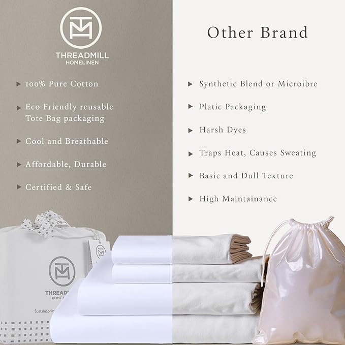 Threadmill 500 Thread Count Twin-XL Size Damask Stripe, 3 Pc Luxury Cotton Bed Sheet Set, Silky Soft Light Grey Sheets with 15" Elasticized Deep Pocket, 1 Pillowcase & Free Tote Bag