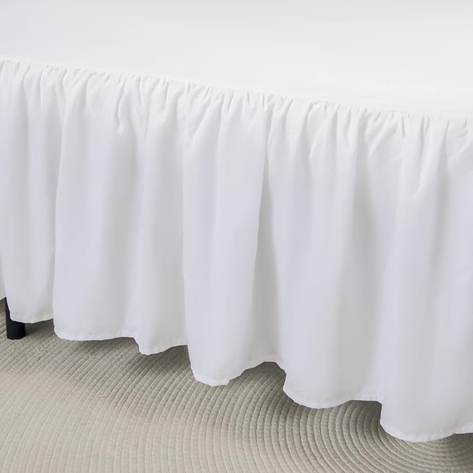 Bed Skirt King Size Ruffled Bed Skirts with Split Corners,14 Inch Drop Dust Ruffle Bed Skirt with Platform, White